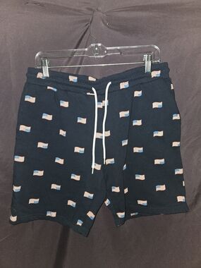 Navy American Flag Print Drawstring Shorts